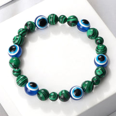 Blue Evil Eye Beaded Bracelets Natural Cat Eye Stone