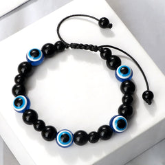 Blue Evil Eye Beaded Bracelets Natural Cat Eye Stone