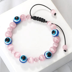 Blue Evil Eye Beaded Bracelets Natural Cat Eye Stone