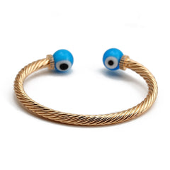 Lucky Eye Turkish Blue Evil Eye Bangle Copper Adjustable Fatima Hand Charm Cuff Bracelet