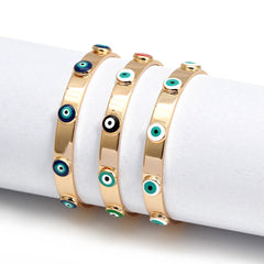 Lucky Eye Turkish Blue Evil Eye Bangle Copper Adjustable Fatima Hand Charm Cuff Bracelet