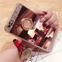 Glitter Diamond 360 Rotation Ring Stand TPU Mirror Rhinestone case for iphone