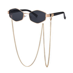 Retro Polygon Sunglasses with Glasses Chain