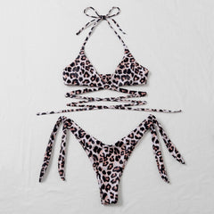 Sexy Leopard Split 2 Piece with Lace Thong Bikini