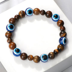 Blue Evil Eye Beaded Bracelets Natural Cat Eye Stone