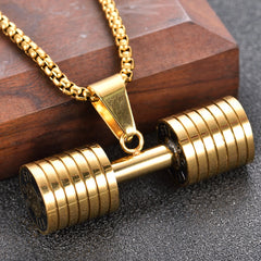 stainless steel fitness dumbbell pendant necklace