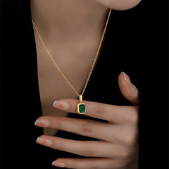 Square Green Zircon Pendant Necklace