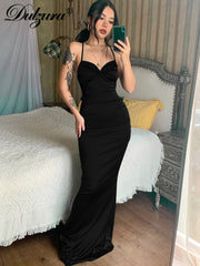 Lace Up Solid Satin Backless Maxi Dress