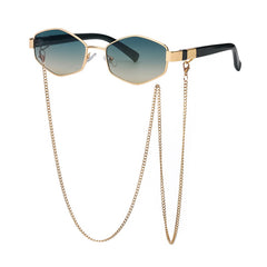 Retro Polygon Sunglasses with Glasses Chain