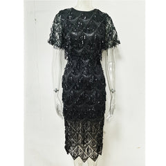 Sexy Black vintage maxi sequin summer dress