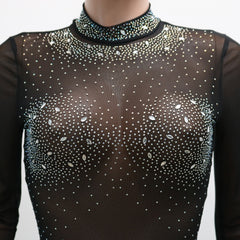 Black see through Rhinestone bodysuit