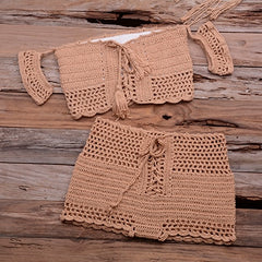 Bikini Set Knitting Swimsuit Crochet Bohemia Style Off Shoulder