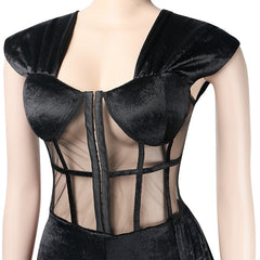 Mesh Patchwork Corset Top Velvet Bandage Jumpsuits