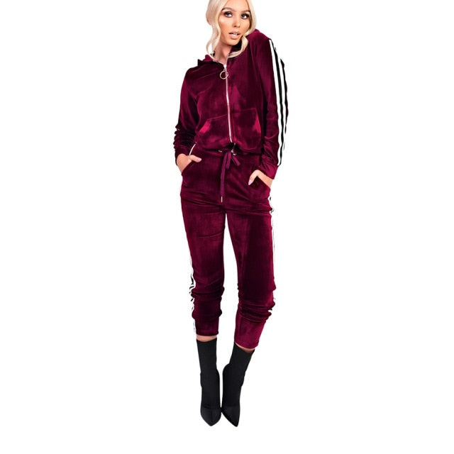 2 Piece Set Hooded Velvet Jumpsuit