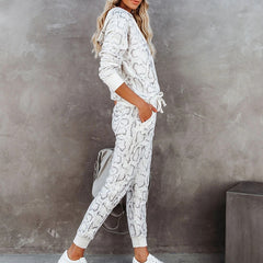 Hooded Tops Pocket Pants Suit Snake skin