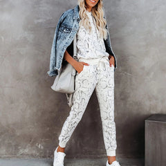 Hooded Tops Pocket Pants Suit Snake skin